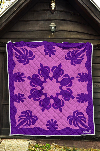 Honu Palm Kauai Purple Printed Quilted Blanket