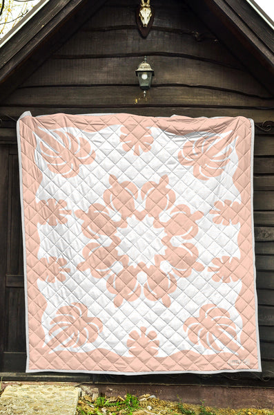 Honu Palm Blush White Printed Quilted Blanket