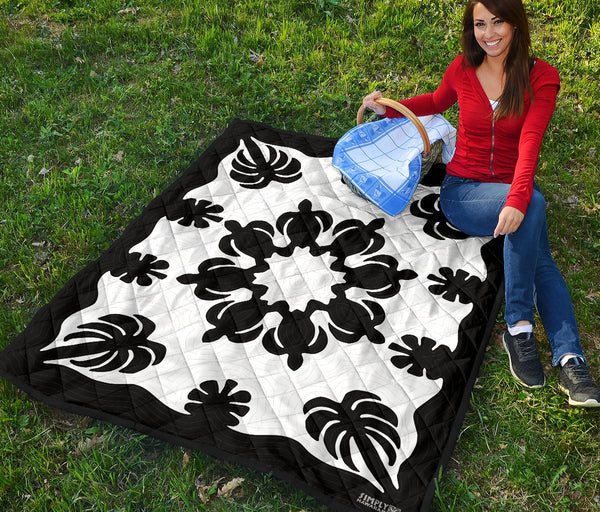 Honu Palm Black White Printed Quilted Blanket