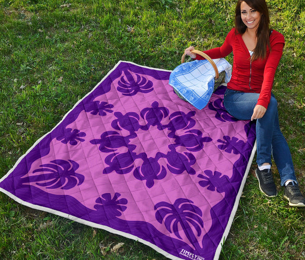 Honu Palm Kauai Purple Printed Quilted Blanket