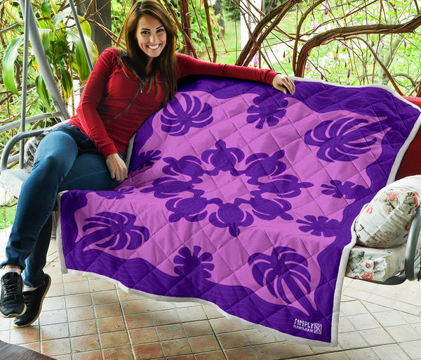 Honu Palm Kauai Purple Printed Quilted Blanket