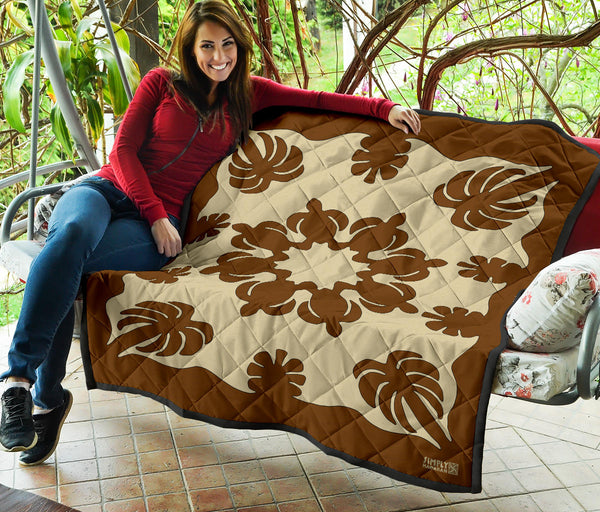 Honu Palm Brown/Natural Printed Quilted Blanket