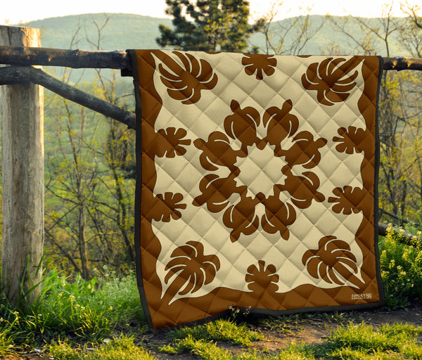 Honu Palm Brown/Natural Printed Quilted Blanket
