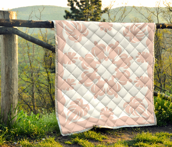 Honu Palm Blush White Printed Quilted Blanket