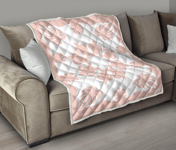 Honu Palm Blush White Printed Quilted Blanket