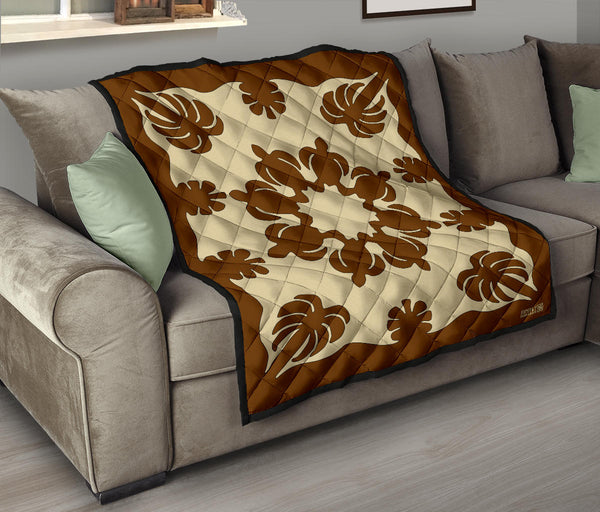 Honu Palm Brown/Natural Printed Quilted Blanket