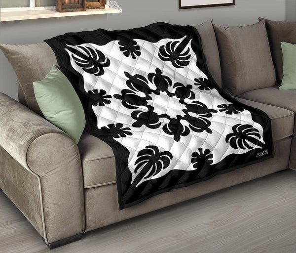 Honu Palm Black White Printed Quilted Blanket