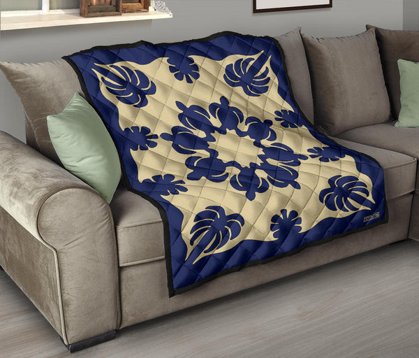 Honu Palm Blue/Natural Printed Quilted Blanket