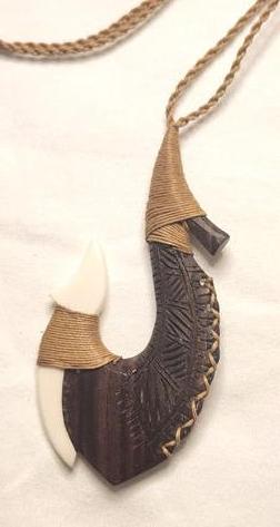 Wood Bone Carved FISH HOOK