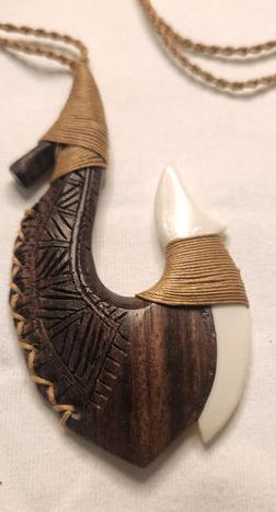 Wood Bone Carved FISH HOOK