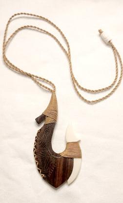 Wood Bone Carved FISH HOOK