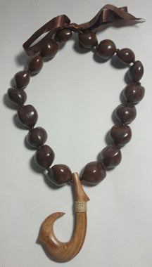 Brown Kukui Nut Lei with wood Hook - FREE SHIPPING!