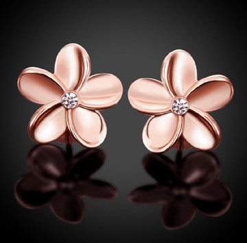 CZ Plumeria Flower Earrings Silver or Rose Gold - FREE SHIPPING!