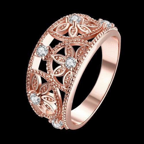 Cubic Zirconia Hollow Flower Ring - 18K Gold plated & Rose Gold - FREE SHIPPING!