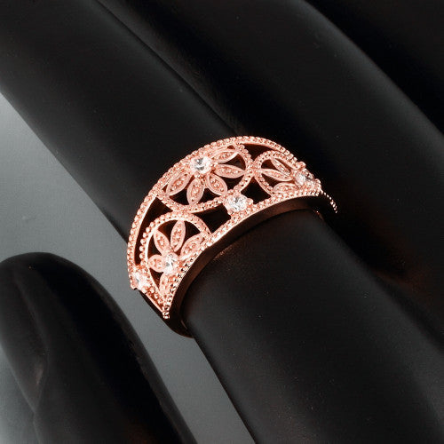 Cubic Zirconia Hollow Flower Ring - 18K Gold plated & Rose Gold - FREE SHIPPING!