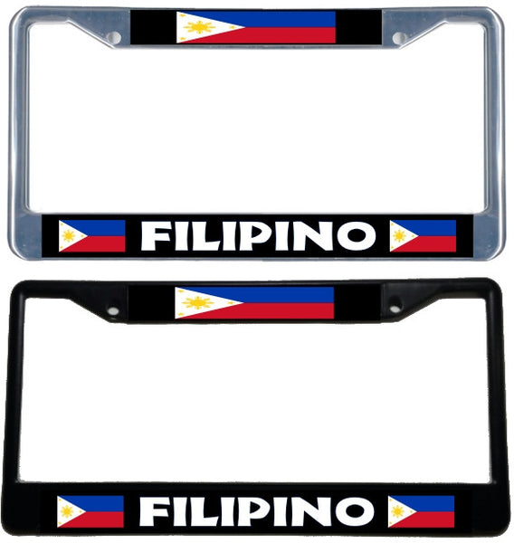 Filipino Flag - Metal License Plate Frame - black & chrome