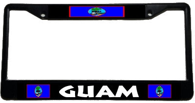 Guam Flag - Metal License Plate Frame - black & chrome