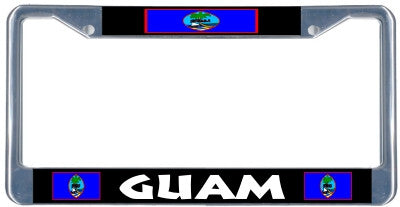 Guam Flag - Metal License Plate Frame - black & chrome