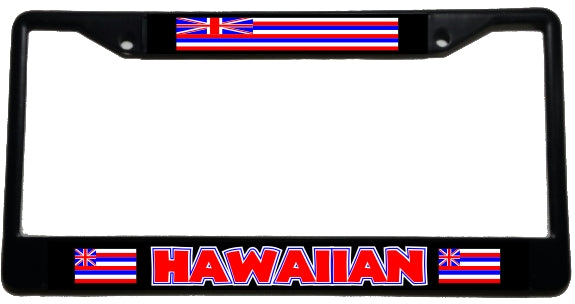 Hawaiian Flag - Metal License Plate Frame - black & chrome