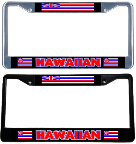 Hawaiian Flag - Metal License Plate Frame - black & chrome
