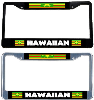 Hawaiian Sovereignty - Metal Flag License Plate Frame - black & chrome