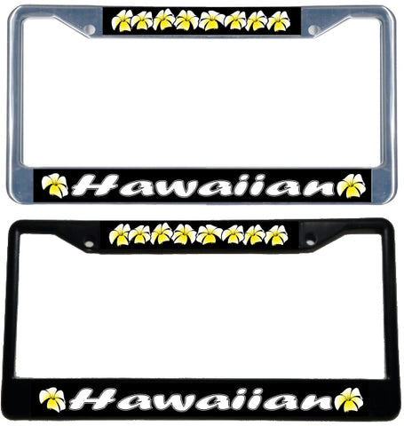 Hawaiian Plumeria - Metal License Plate Frame - black & chrome