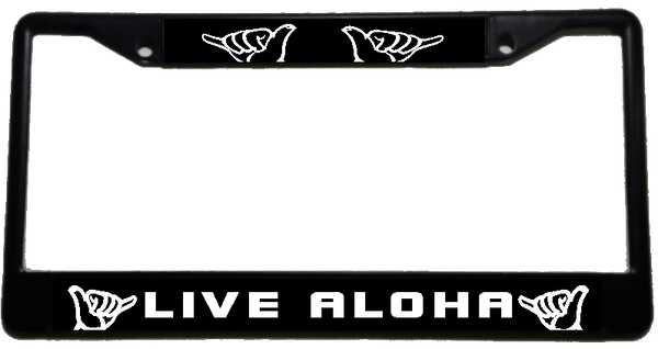 LIVE ALOHA Shaka - Metal License Plate Frame - black & chrome