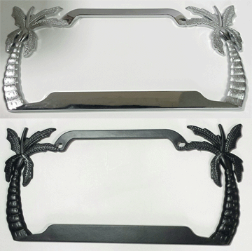 Palm Tree -  Metal License Plate Frame - black & chrome