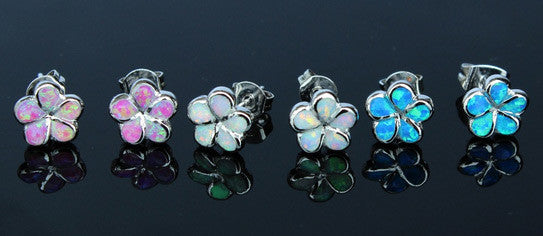 Plumeria Flower Fire Opal Stud Earrings - 3 Colors - FREE SHIPPING!