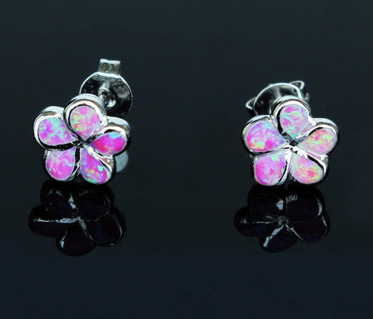 Plumeria Flower Fire Opal Stud Earrings - 3 Colors - FREE SHIPPING!