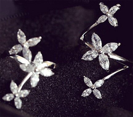 Cubic Zirconia Silver Flower Ring 2 piece - FREE SHIPPING!