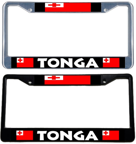 Tonga Flag - Metal License Plate Frame - black & chrome