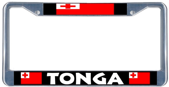 Tonga Flag - Metal License Plate Frame - black & chrome