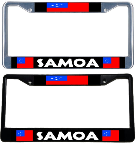 Western Samoa Flag - Metal License Plate Frame - black & chrome
