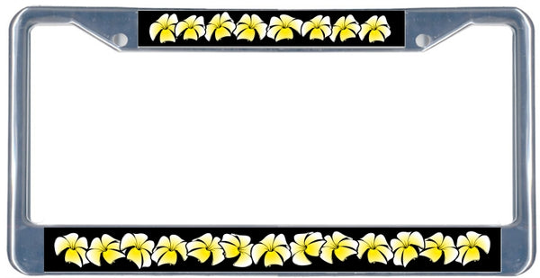 Yellow Plumeria - Metal License Plate Frame - black & chrome