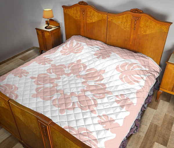 Honu Palm Blush White Printed Quilted Blanket