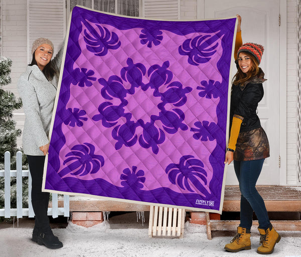 Honu Palm Kauai Purple Printed Quilted Blanket