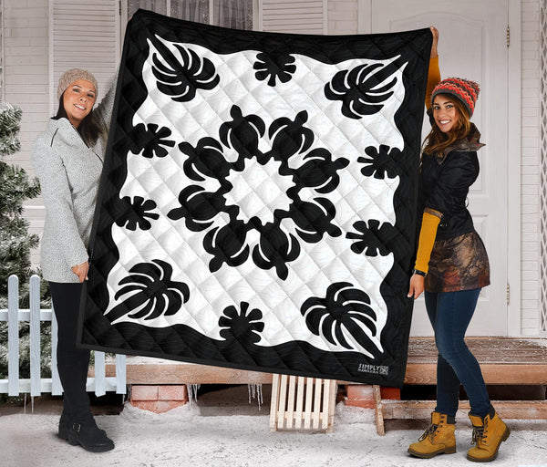 Honu Palm Black White Printed Quilted Blanket