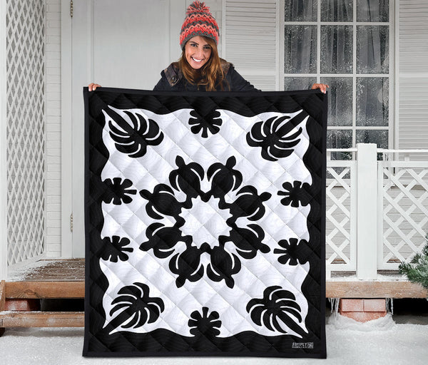 Honu Palm Black White Printed Quilted Blanket
