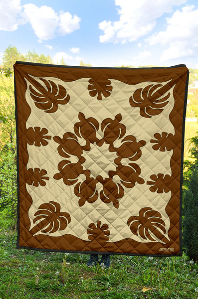 Honu Palm Brown/Natural Printed Quilted Blanket