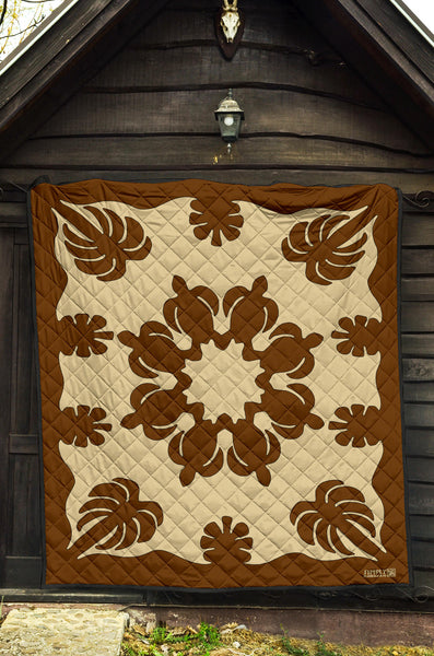 Honu Palm Brown/Natural Printed Quilted Blanket