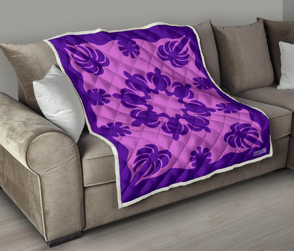 Honu Palm Kauai Purple Printed Quilted Blanket